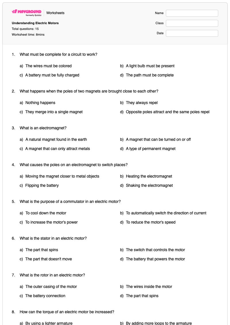 Understanding Electric Motors - Printable Fine-motor-skills Worksheets - Wayground