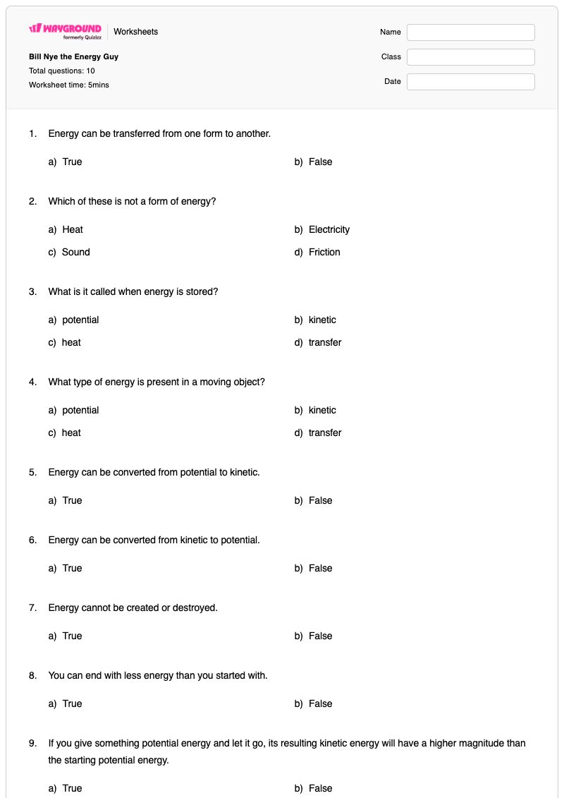Bill Nye the Energy Guy - Printable Science Worksheets - Wayground
