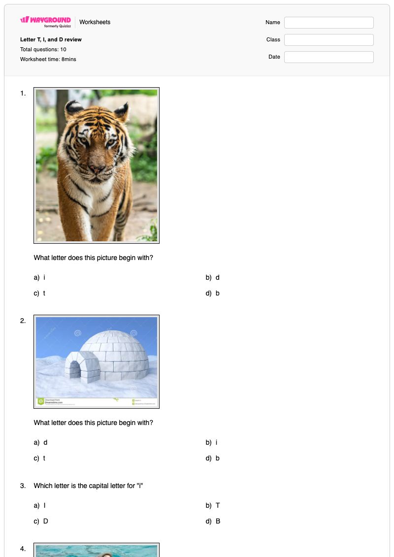 Letter T, I, and D review - Printable Letter-reversal Worksheets Kindergarten - Wayground