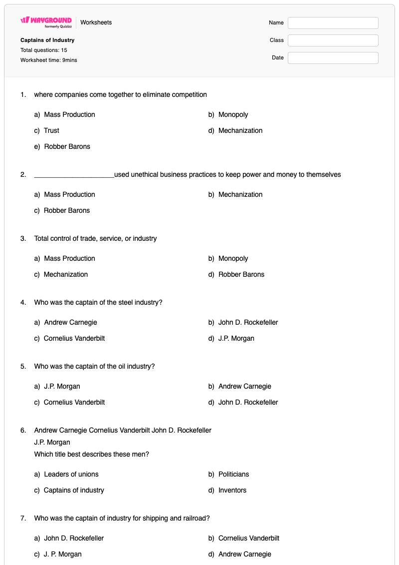 Captains of Industry - Printable Captains-of-industry Worksheets - Wayground