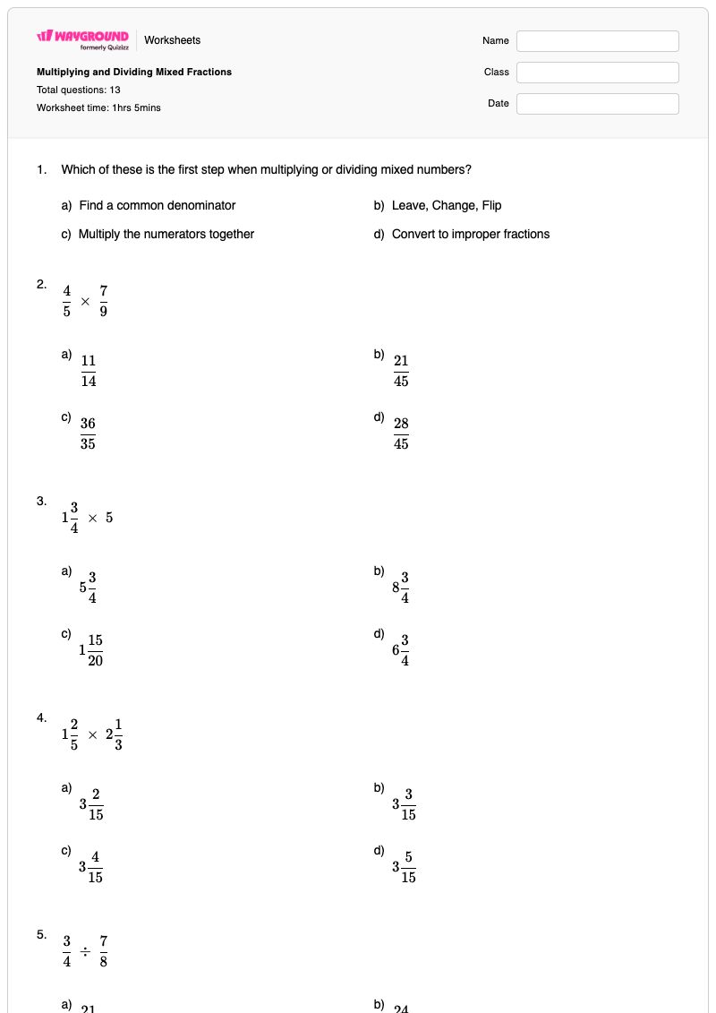 Multiplying and Dividing Mixed Fractions - Printable Multiplying-and-dividing-fractions Worksheets - Wayground