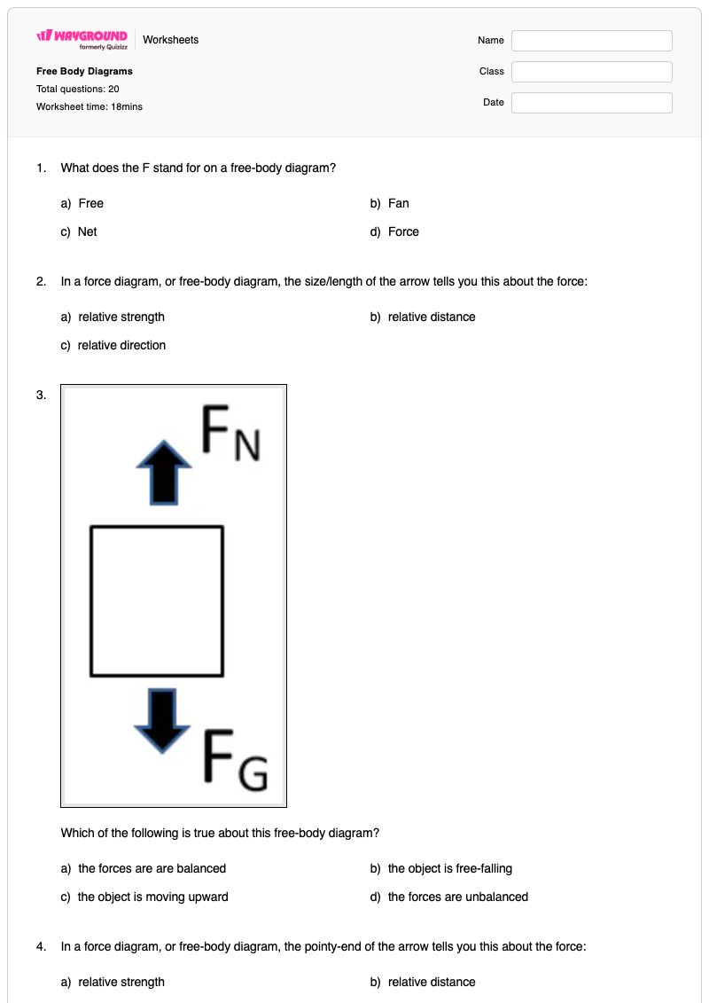 Free Body Diagrams - Printable Multiplication Worksheets - Wayground
