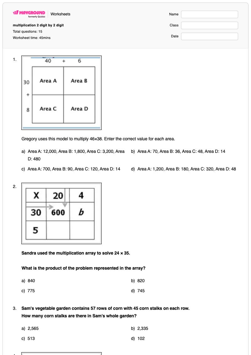 multiplication 2 digit by 2 digit - Printable Multiplication Worksheets - Wayground