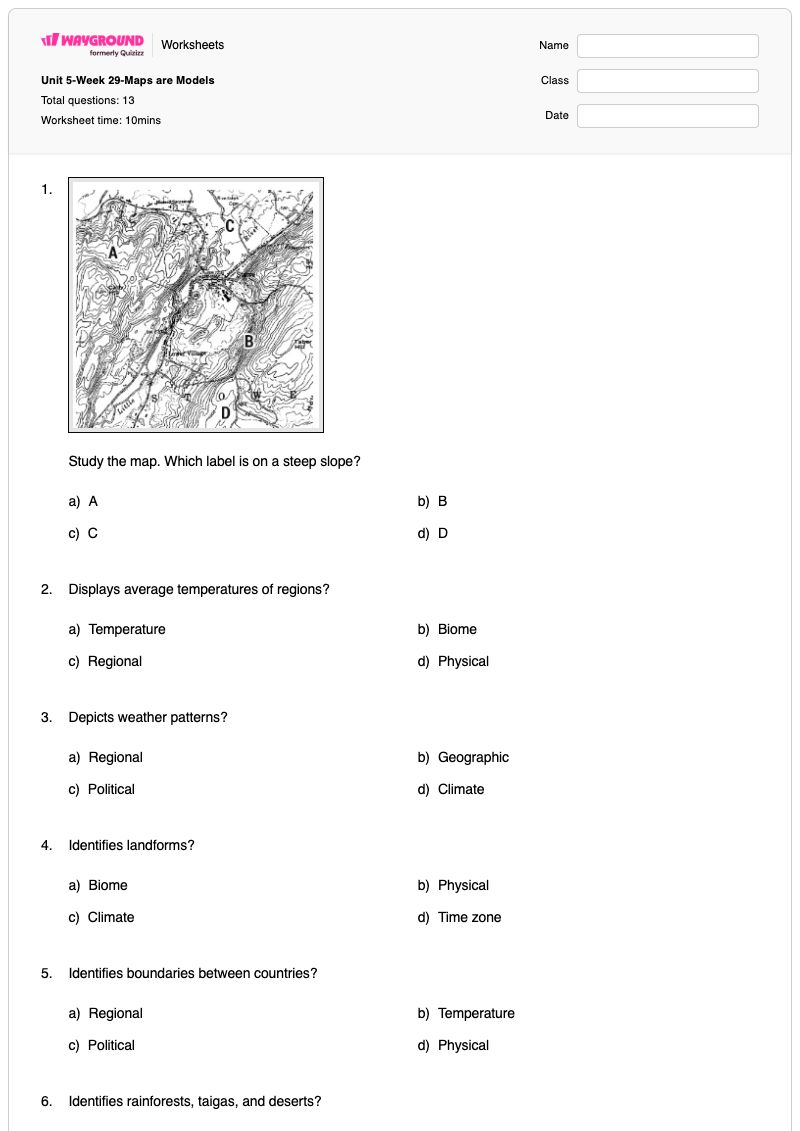 Unit 5-Week 29-Maps are Models - พิมพ์ได้ World-map เวิร์กชีท - Wayground