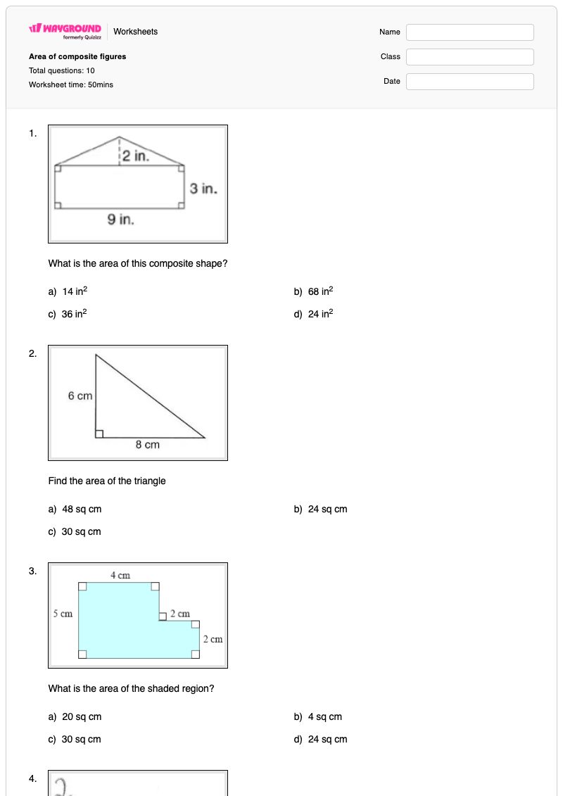 Area of composite figures - Printable Area-of-composite-shapes Worksheets - Wayground