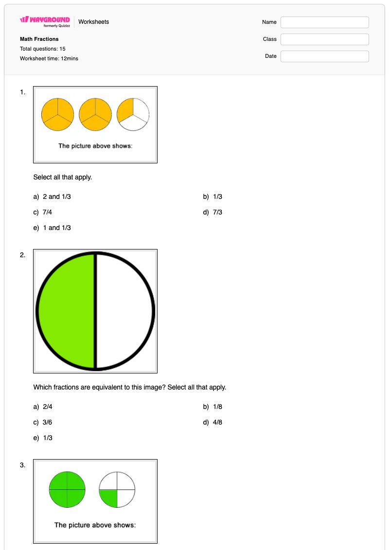 Math Fractions - พิมพ์ได้ Pattern-blocks เวิร์กชีท - Wayground