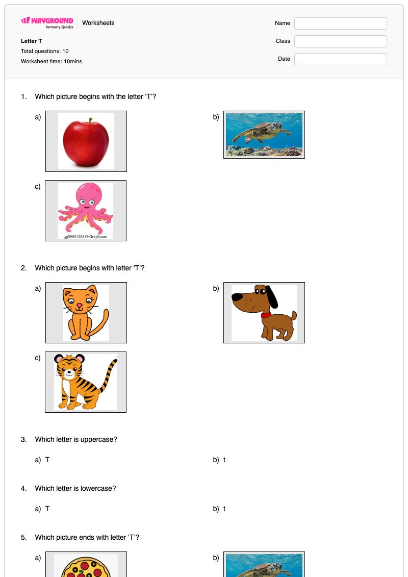 Letter T - Printable Uppercase-and-lowercase-matching Worksheets - Wayground