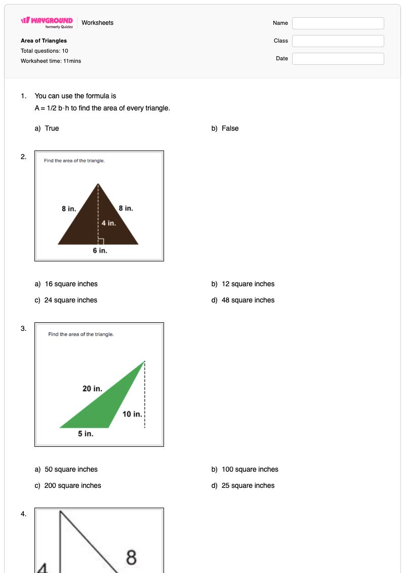 Area of Triangles - Printable Area-of-a-triangle Worksheets - Wayground