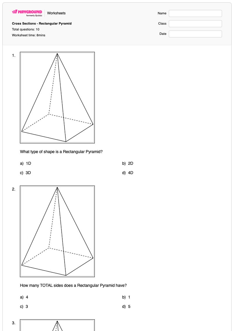 Cross Sections - Rectangular Pyramid - พิมพ์ได้ พีระมิดสี่เหลี่ยมผืนผ้า เวิร์กชีท - Wayground