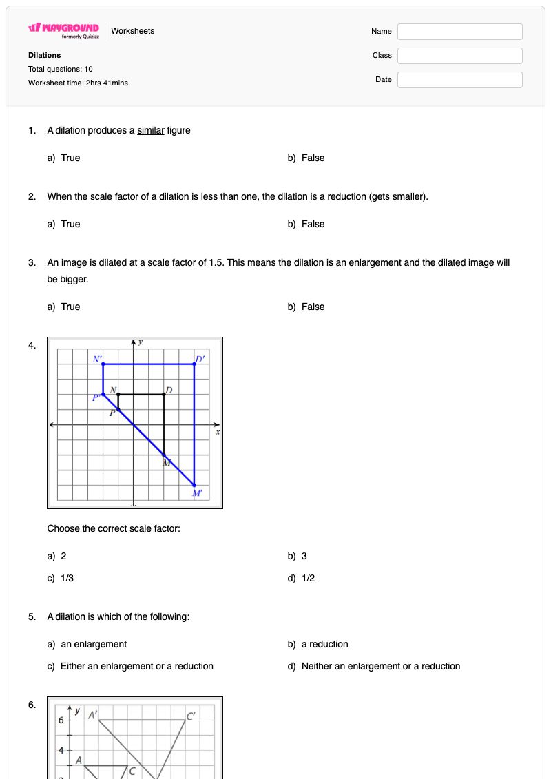 Dilations - Printable Math Worksheets - Wayground