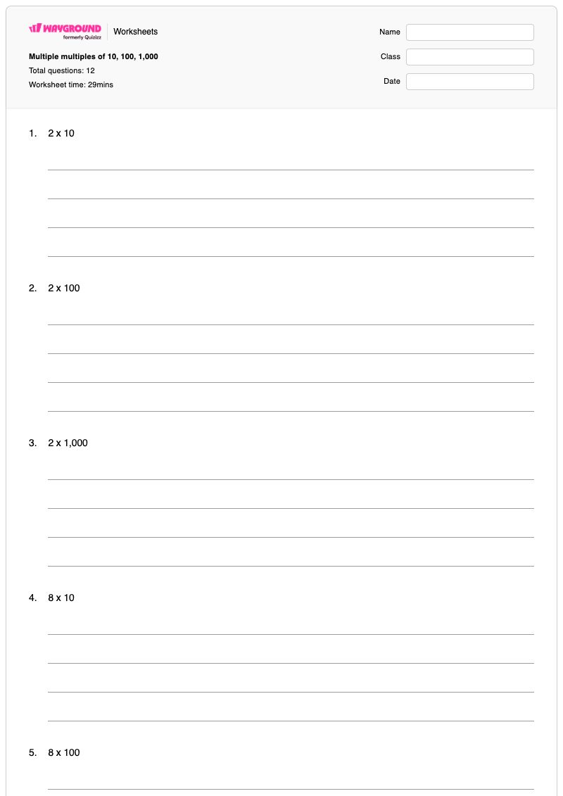 Multiple multiples of 10, 100, 1,000 - Printable Multiples-of-10 Worksheets - Wayground
