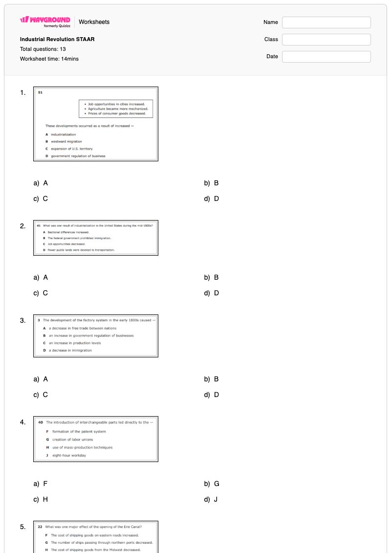 Industrial Revolution STAAR - Printable The-industrial-revolution Worksheets - Wayground