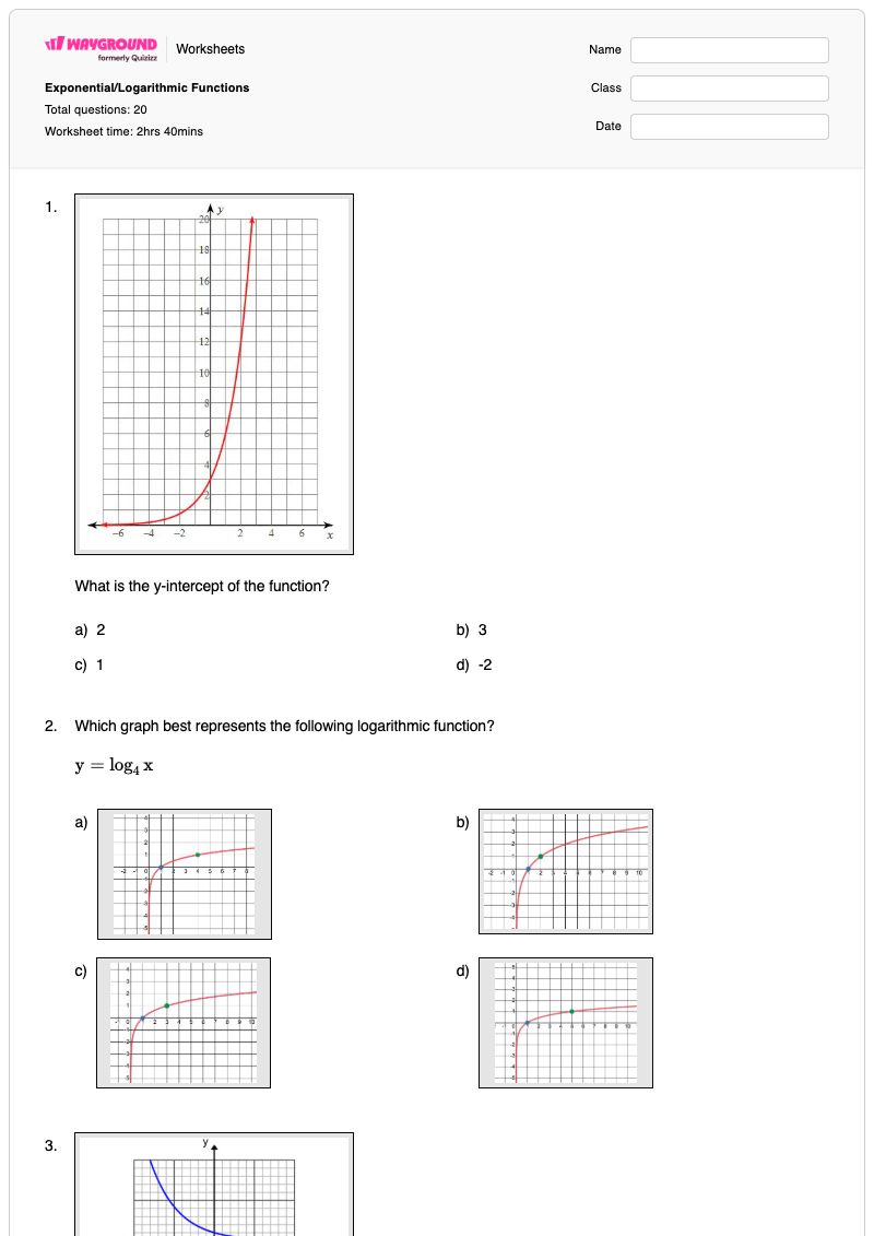 Exponential/Logarithmic Functions - พิมพ์ได้ Logarithmic-properties เวิร์กชีท ระดับ 10 - Wayground