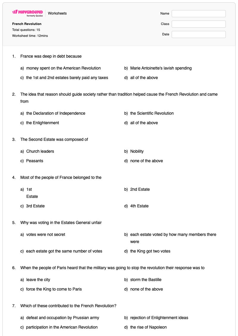 French Revolution - Printable The-french-revolution Worksheets - Wayground