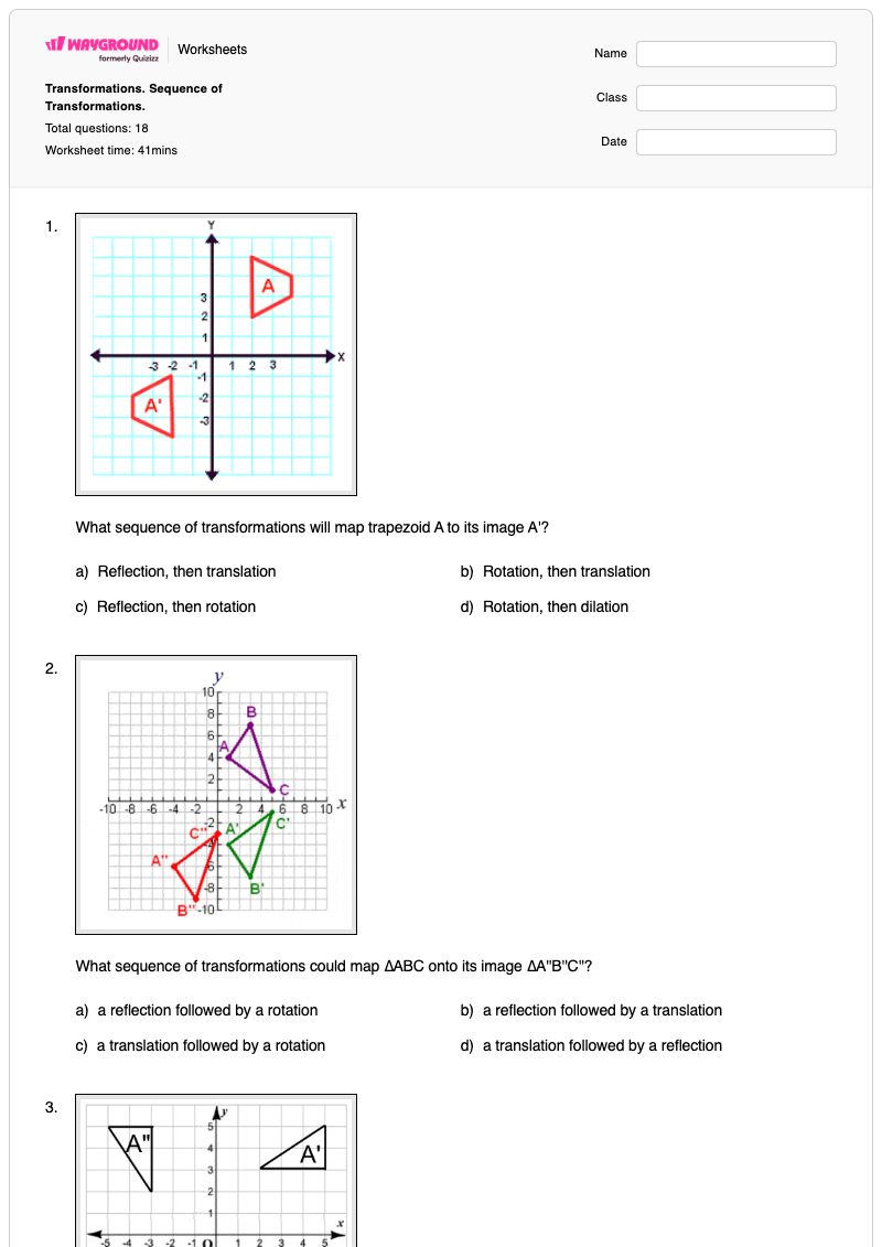 Transformations. Sequence of Transformations. - พิมพ์ได้ การเปลี่ยนแปลง เวิร์กชีท - Wayground