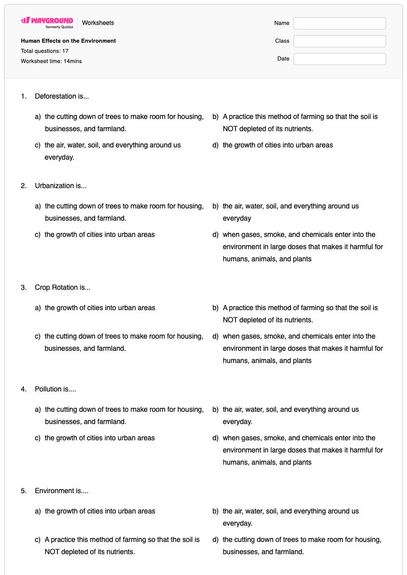 Human Effects on the Environment - Printable The-mauryan-empire Worksheets Class 3 - Wayground