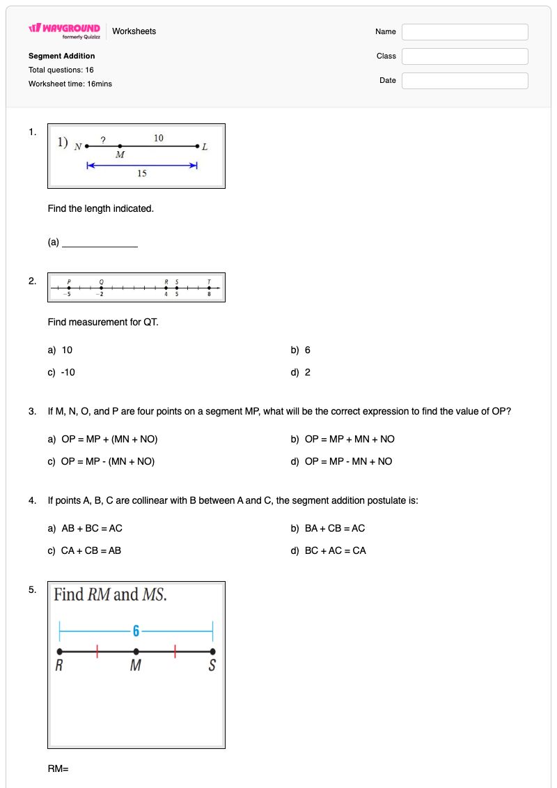 Segment Addition - พิมพ์ได้ ส่วนที่เพิ่มเข้าไป เวิร์กชีท - Wayground