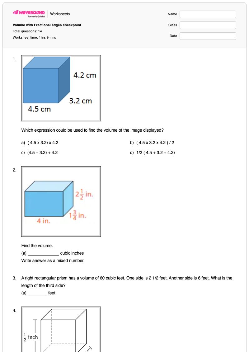 Volume with Fractional edges checkpoint - พิมพ์ได้ Fractional-and-negative-indices เวิร์กชีท ระดับ 6 - Wayground