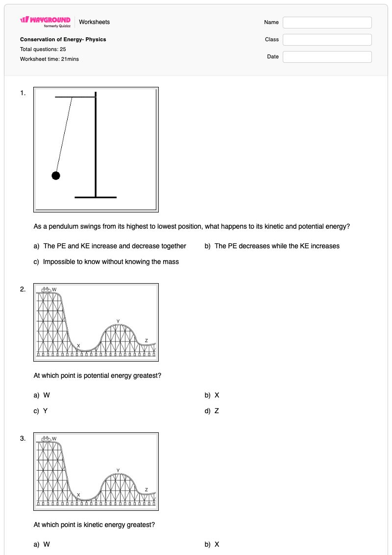 Conservation of Energy- Physics - Printable Conservation-of-energy Worksheets - Wayground