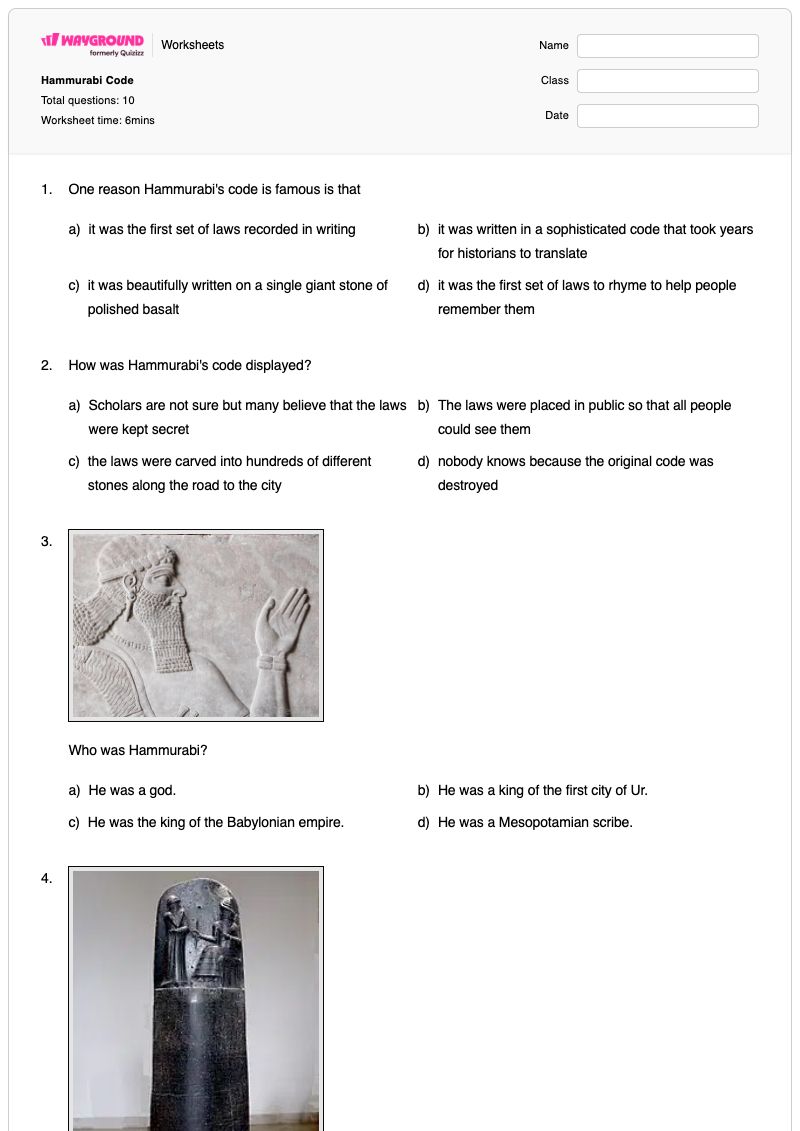 Hammurabi Code - Printable Math Worksheets - Wayground