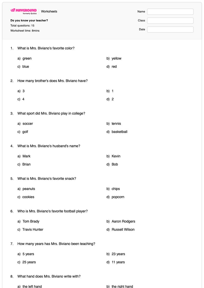 Do you know your teacher? - Printable Algebra Worksheets - Wayground