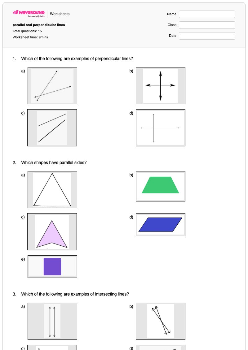 parallel and perpendicular lines - พิมพ์ได้ เส้นขนานและเส้นตั้งฉาก เวิร์กชีท - Wayground