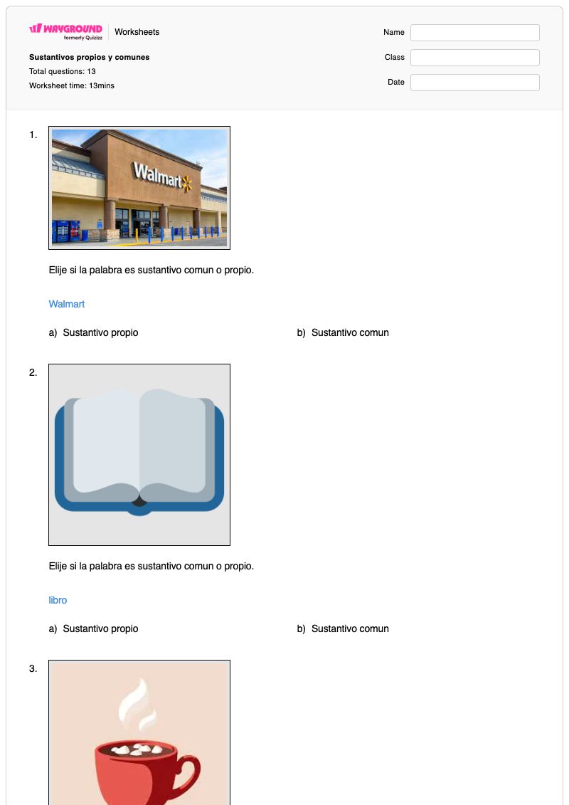 Sustantivos propios y comunes - Printable Proper-nouns Worksheets - Wayground