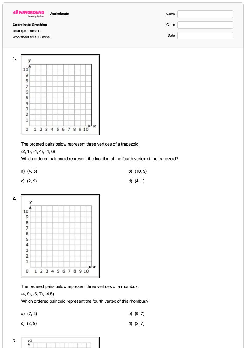 Coordinate Graphing - Printable Shapes-on-the-coordinate-plane Worksheets - Wayground
