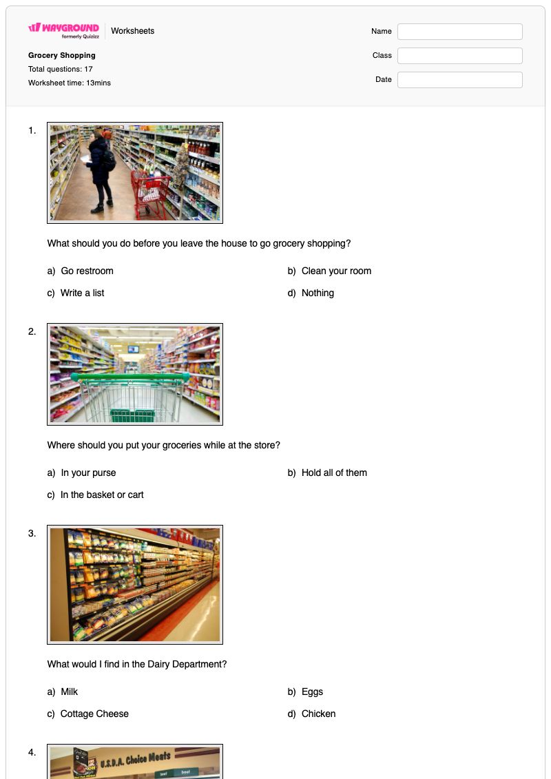 Grocery Shopping - Printable Math Worksheets - Wayground