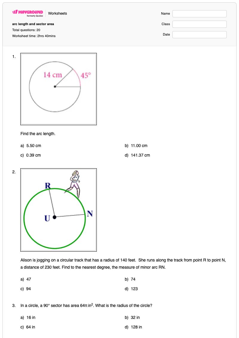 arc length and sector area - Printable Arc-lengths-and-sectors Worksheets - Wayground