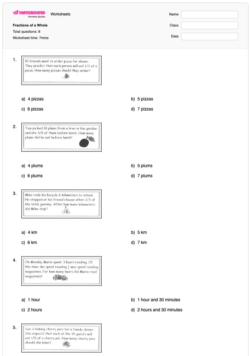 Fractions of a Whole - Printable Fractions Worksheets - Wayground