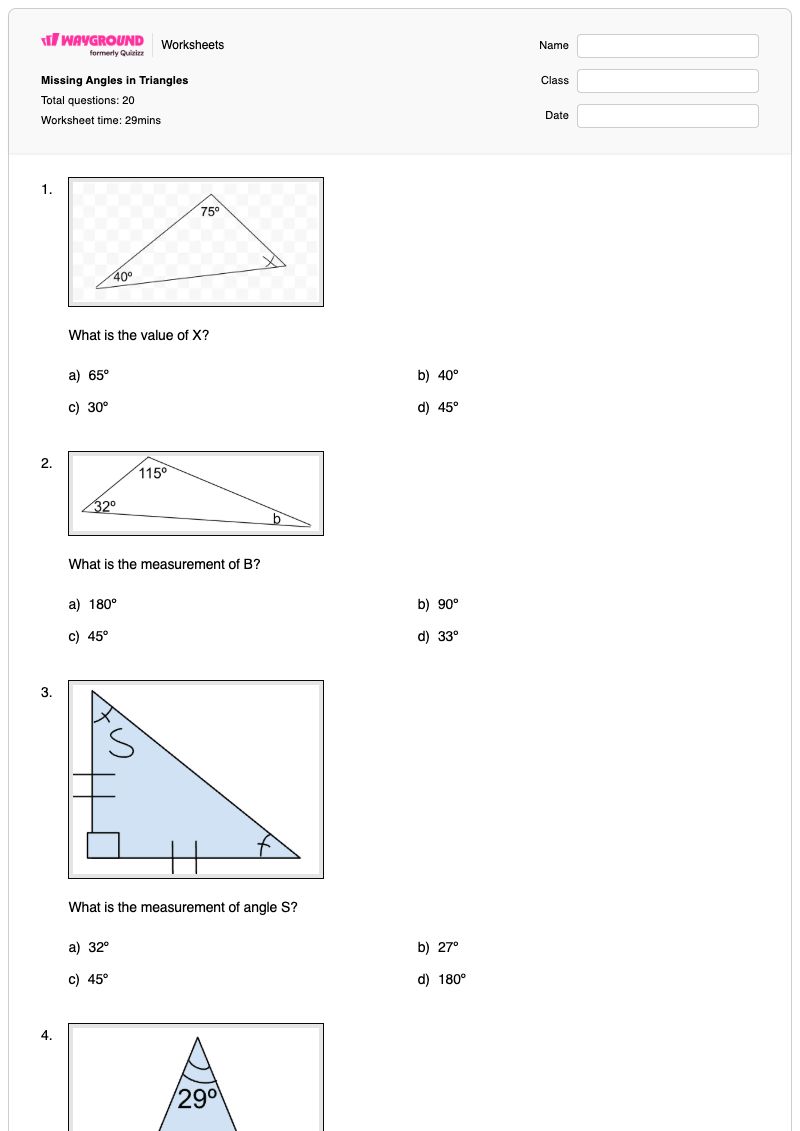 Missing Angles in Triangles - พิมพ์ได้ Finding-missing-sides เวิร์กชีท ระดับ 6 - Wayground