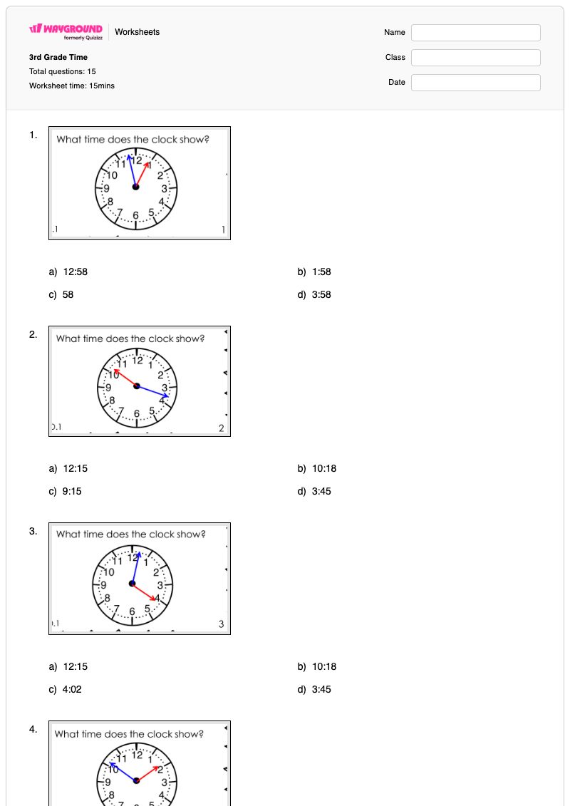 3rd Grade Time - Printable Reading-a-calendar Worksheets Kindergarten - Wayground