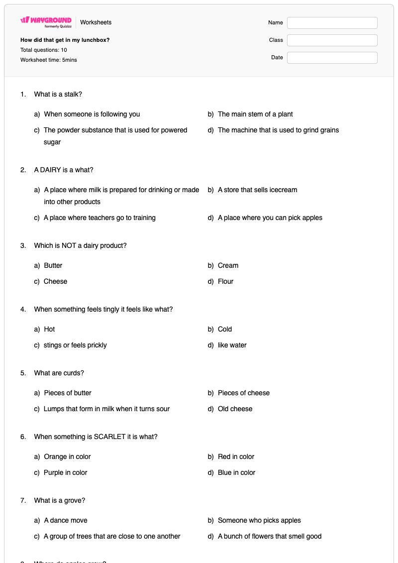 How did that get in my lunchbox? - Printable Math Worksheets - Wayground