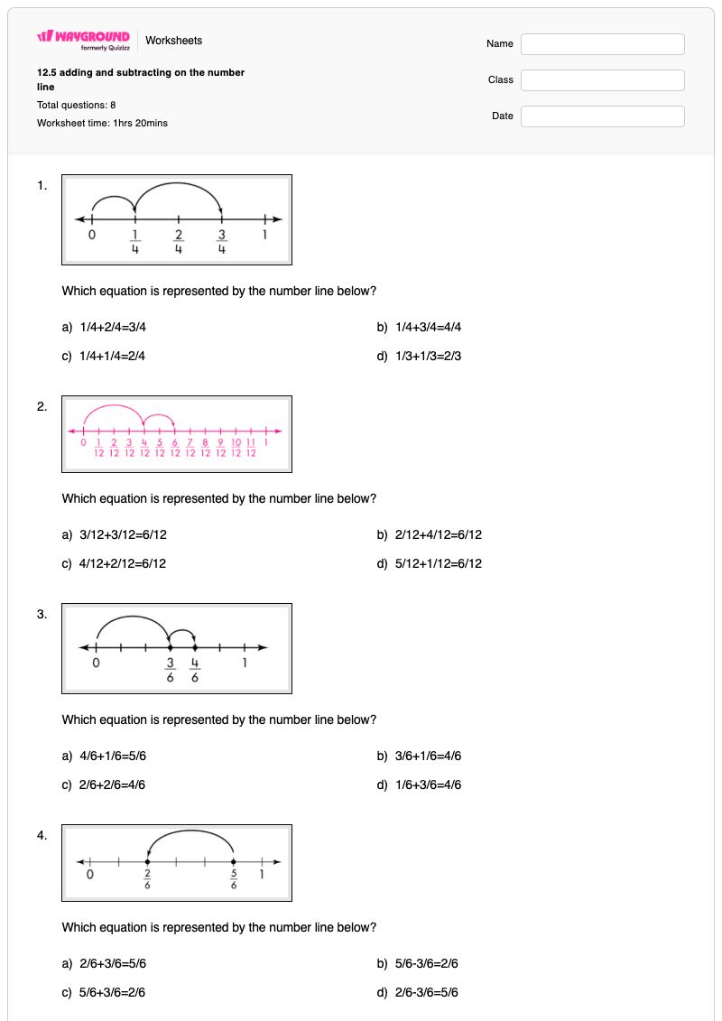 12.5  adding and subtracting on the number line - Printable Fractions-on-a-number-line Worksheets - Wayground