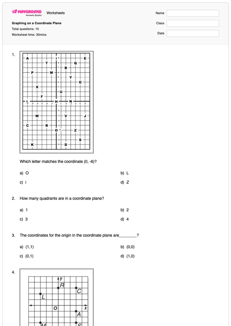 Graphing on a Coordinate Plane - พิมพ์ได้ Coordinate-points-on-a-plane เวิร์กชีท - Wayground