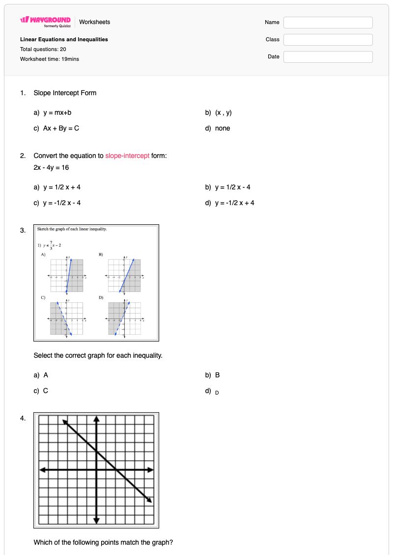 Linear Equations and Inequalities - Printable Math Worksheets Grade 10 - Wayground