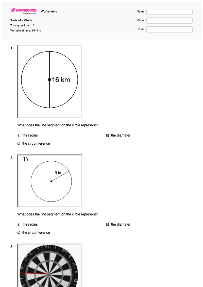 Parts of a Circle - พิมพ์ได้ Diameter เวิร์กชีท - Wayground