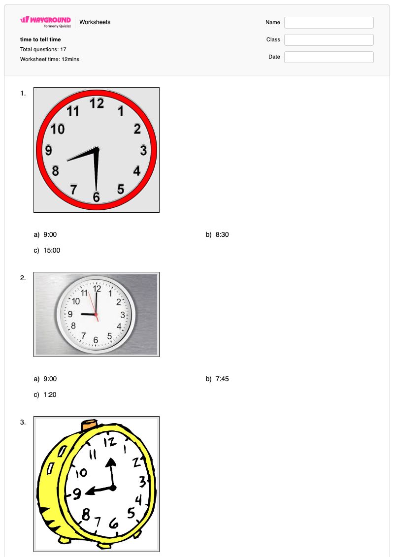 time to tell time - Printable Time Worksheets - Wayground