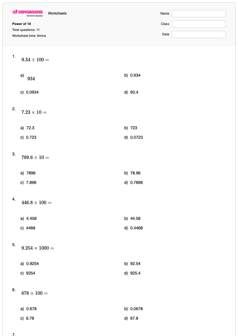 Power of 10 - Printable Powers-of-10 Worksheets - Wayground