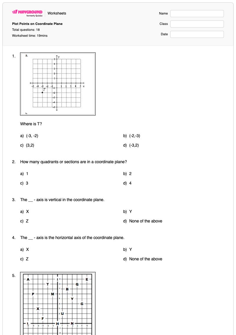 Plot Points on Coordinate Plane - พิมพ์ได้ Coordinate-points-on-a-plane เวิร์กชีท - Wayground