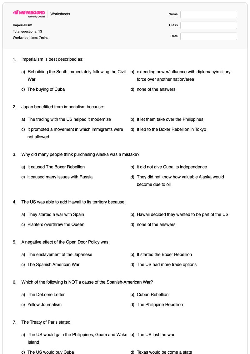 Imperialism - Printable American-imperialism Worksheets - Wayground