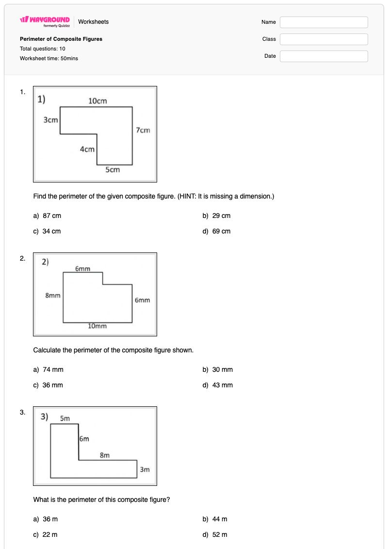 Perimeter of Composite Figures - Printable Perimeter Worksheets - Wayground