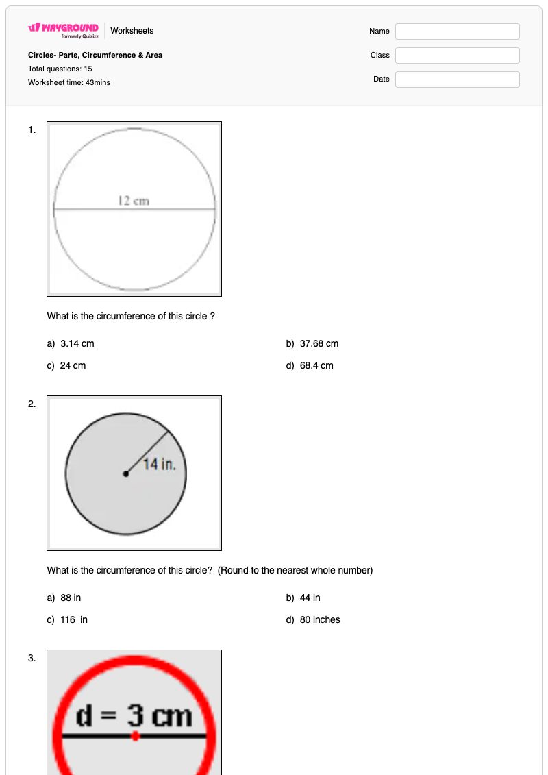 Circles- Parts, Circumference & Area  - พิมพ์ได้ Circle-of-control เวิร์กชีท - Wayground