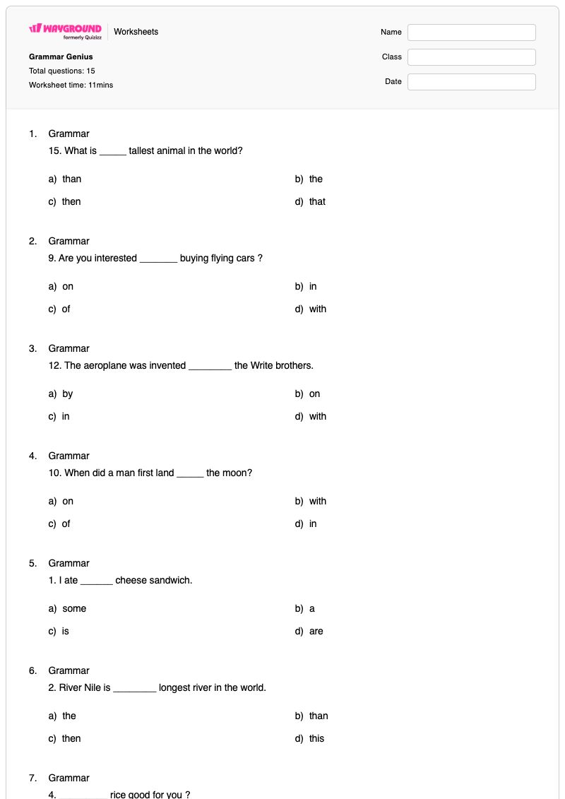 Grammar Genius - Printable Grammar-and-mechanics Worksheets Class 5 - Wayground