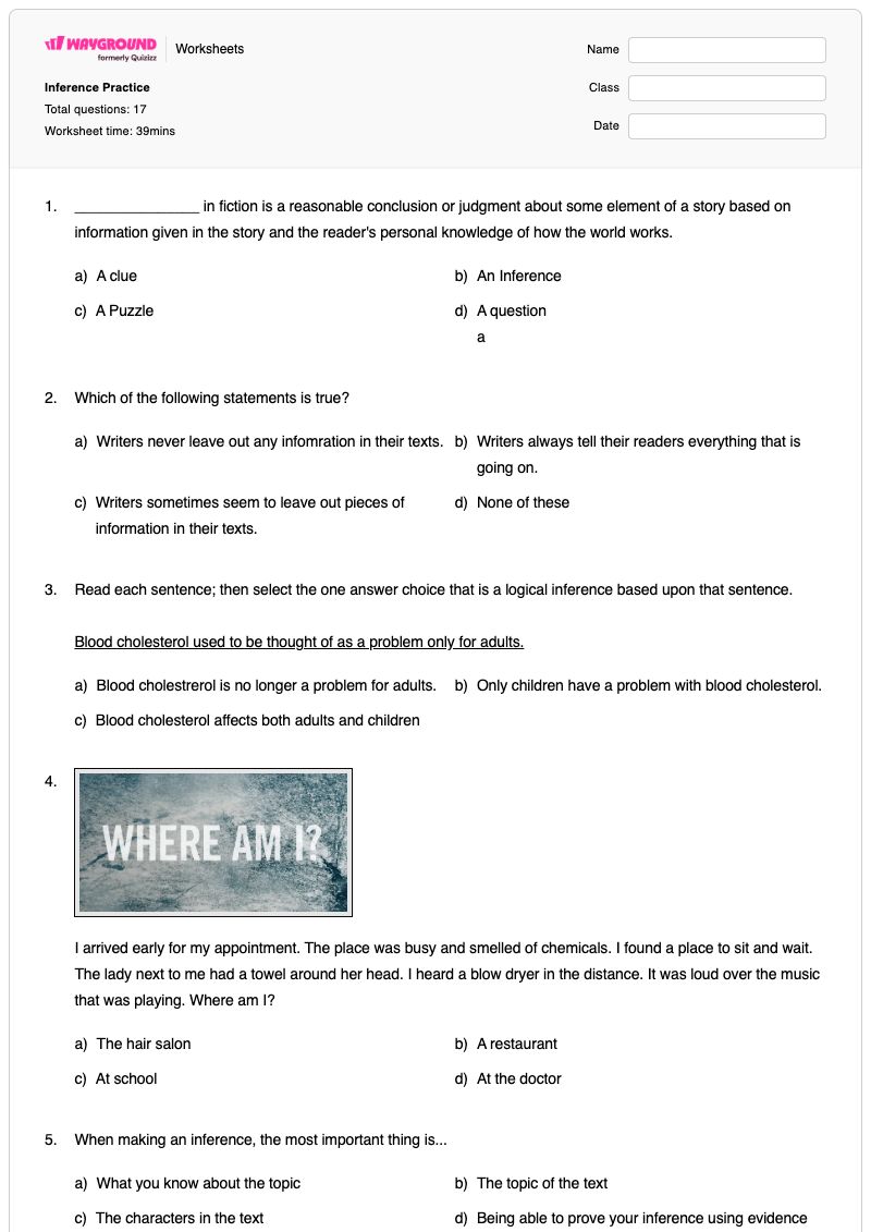 Inference Practice - Printable Making-inferences-in-nonfiction Worksheets - Wayground