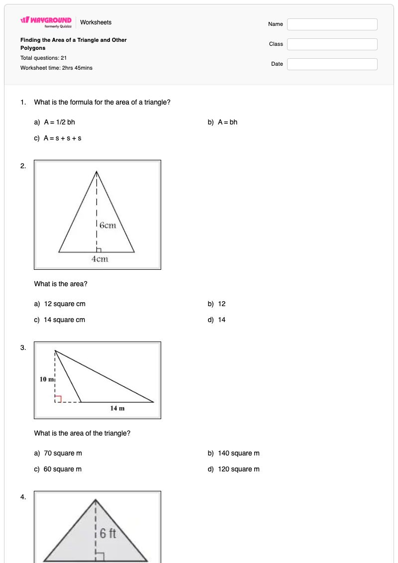 Finding the Area of a Triangle and Other Polygons - พิมพ์ได้ Area-of-irregular-shapes เวิร์กชีท ระดับ 6 - Wayground