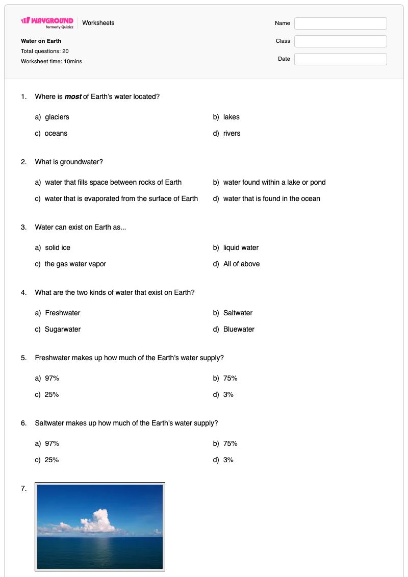 Water on Earth - Printable Water-on-earth Worksheets - Wayground