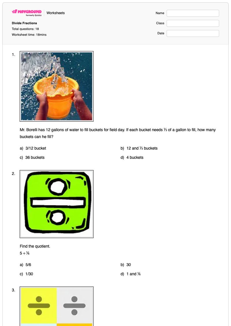 Divide Fractions - Printable Fractions Worksheets - Wayground