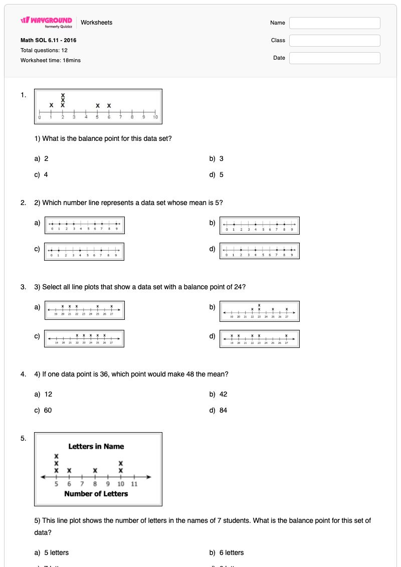 Math SOL 6.11 - 2016 - Printable Math Worksheets - Wayground